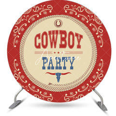 Aperturee - Round Red Beige Prints Vintage Cowboy Party Backdrop