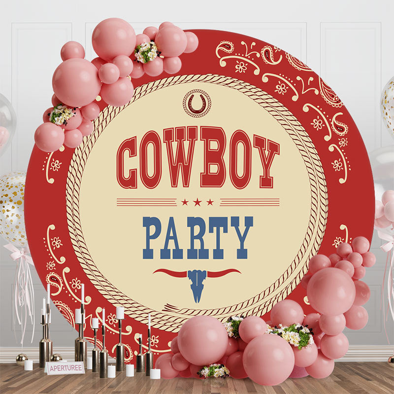 Aperturee - Round Red Beige Prints Vintage Cowboy Party Backdrop