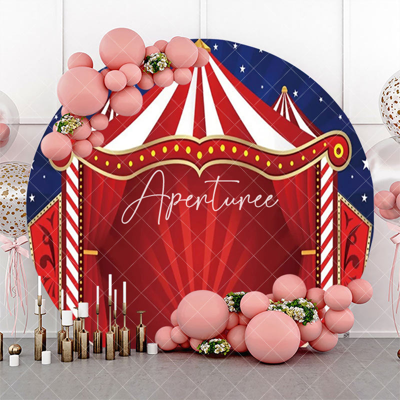 Aperturee - Round Red Blue Night Star Circus Tent Party Backdrop