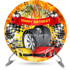 Aperturee - Round Red Yellow Racing Flag Tire Birthday Backdrop