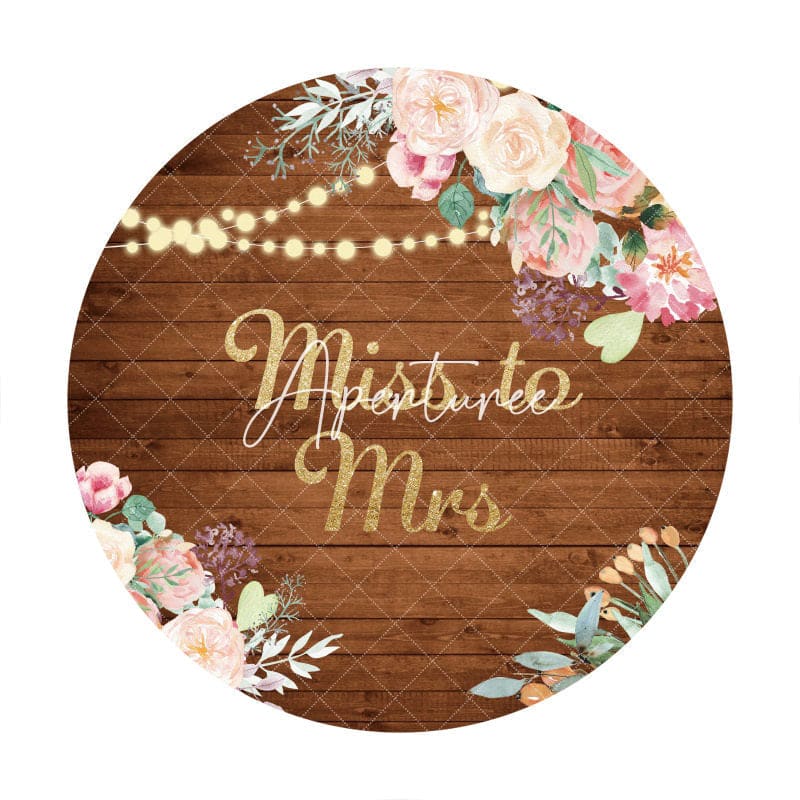 Aperturee - Round Floral Wooden Miss To Mrs Wedding Backdrop