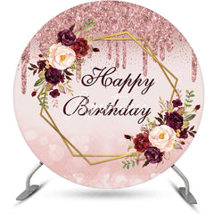 Aperturee - Round Rose Gold Glitter Floral Birthday Backdrop