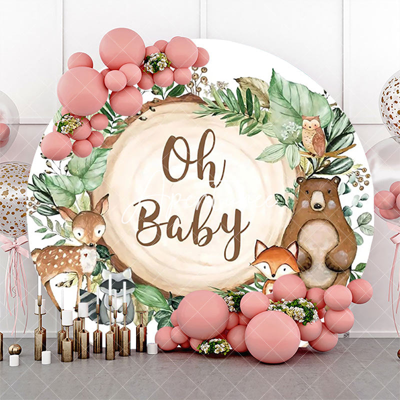 Aperturee - Round Safari Animal Stump Baby Shower Party Backdrop