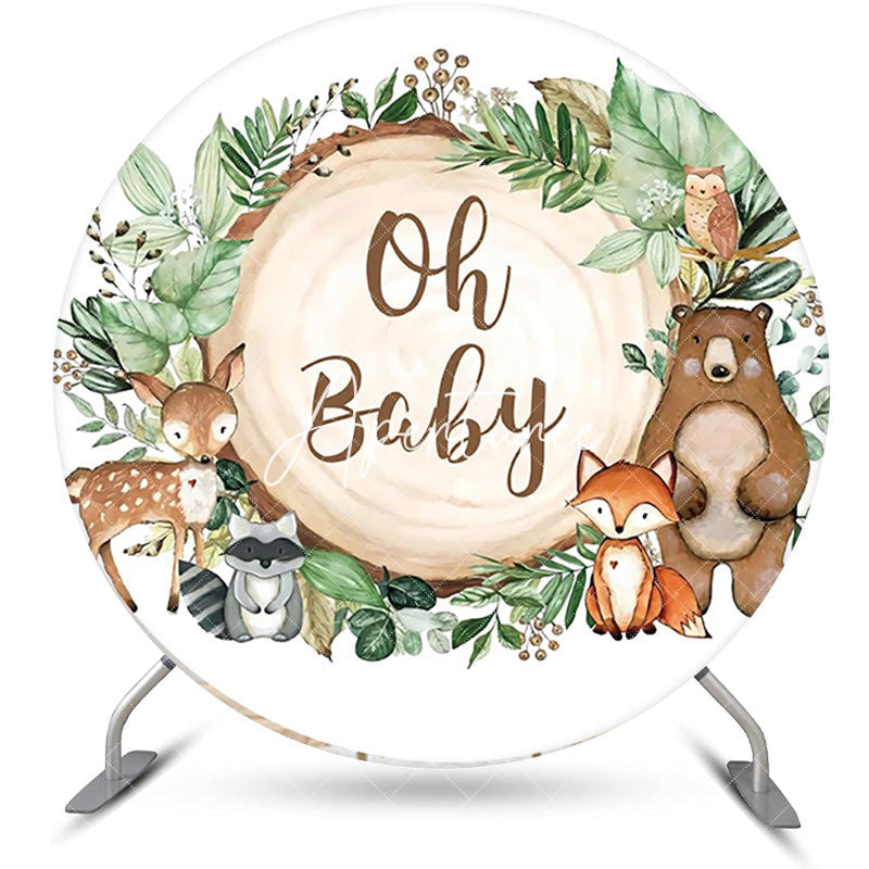 Aperturee - Round Safari Animal Stump Baby Shower Party Backdrop