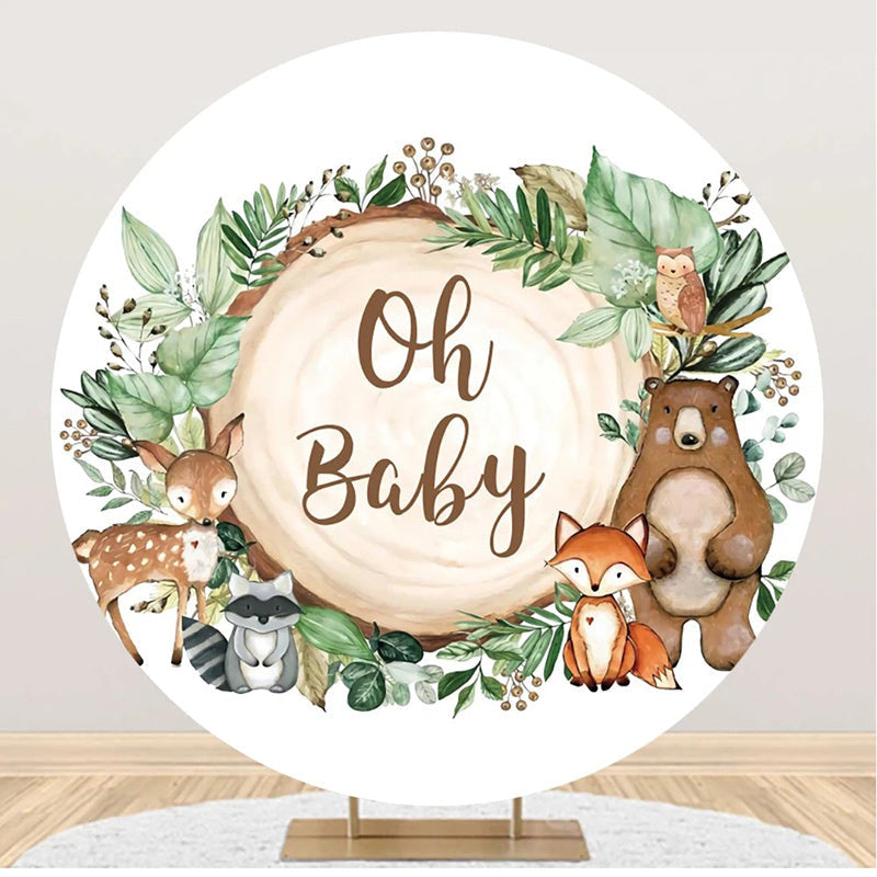 Aperturee - Round Safari Animal Stump Baby Shower Party Backdrop