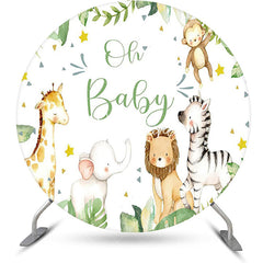 Aperturee - Round Safari Animals Green White Baby Shower Backdrop