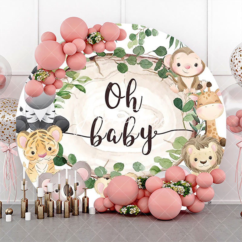 Aperturee - Round Safari Animals Oh Baby Gender Reveal Backdrop