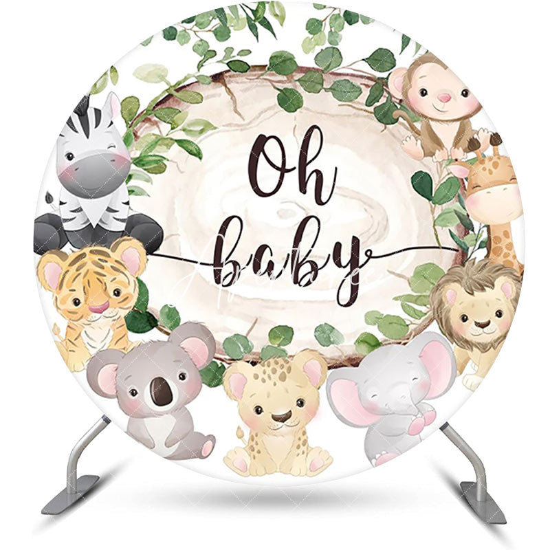 Aperturee - Round Safari Animals Oh Baby Gender Reveal Backdrop