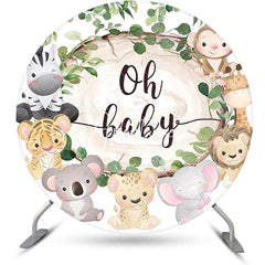 Aperturee - Round Safari Animals Oh Baby Gender Reveal Backdrop