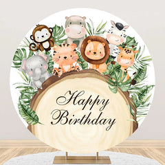 Aperturee - Round Safari Animals Wood Stump Birthday Backdrop