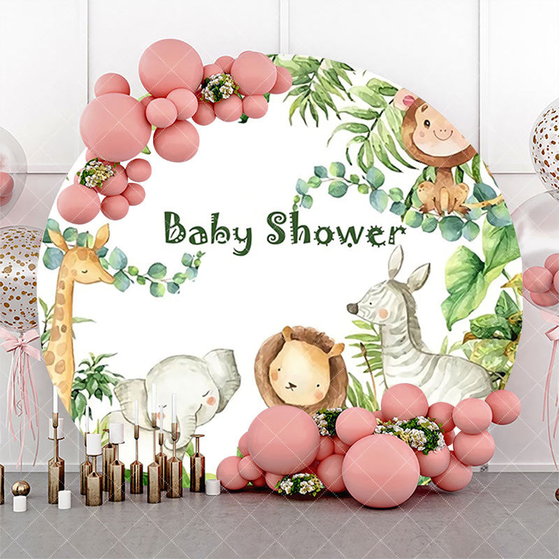 Aperturee - Round Safari Cute Animals Green Baby Shower Backdrop