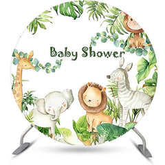 Aperturee - Round Safari Cute Animals Green Baby Shower Backdrop