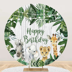 Aperturee - Round Safari Cute Animals Wooden Birthday Backdrop