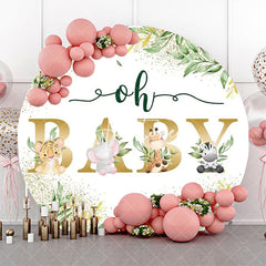 Aperturee - Round Safari Floral Gold Oh Baby Party Backdrop