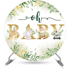 Aperturee - Round Safari Floral Gold Oh Baby Party Backdrop