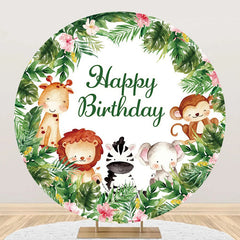 Aperturee - Round Safari Forest Animal Birthday Backdrop For Kids