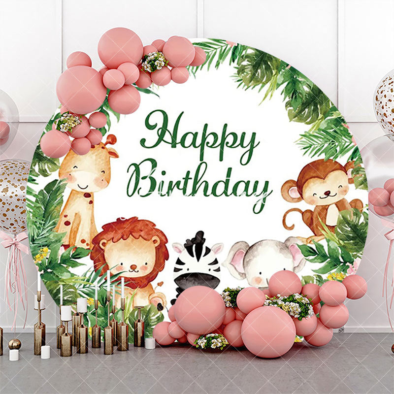 Aperturee - Round Safari Forest Animal Birthday Backdrop For Kids