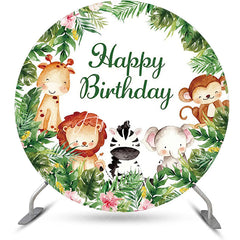 Aperturee - Round Safari Forest Animal Birthday Backdrop For Kids