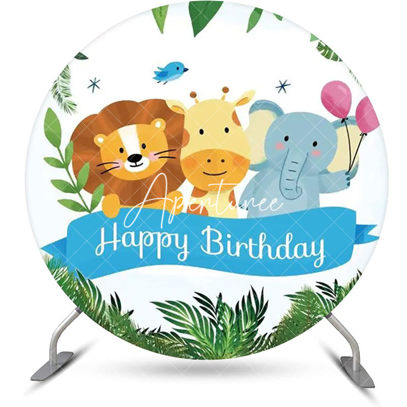 Aperturee - Round Safari Forest Animals Balloon Birthday Backdrop