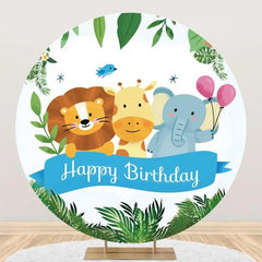 Aperturee - Round Safari Forest Animals Balloon Birthday Backdrop