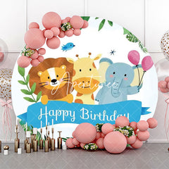 Aperturee - Round Safari Forest Animals Balloon Birthday Backdrop