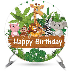 Aperturee - Round Safari Forest Animals Birthday Party Backdrop