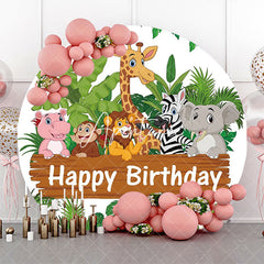 Aperturee - Round Safari Forest Animals Birthday Party Backdrop