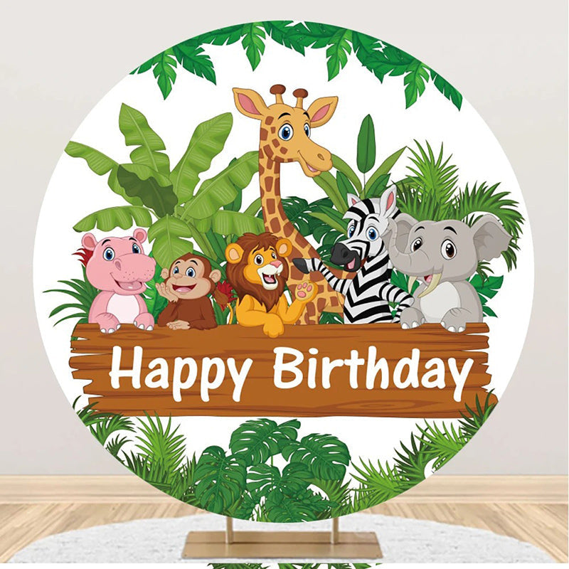 Aperturee - Round Safari Forest Animals Birthday Party Backdrop