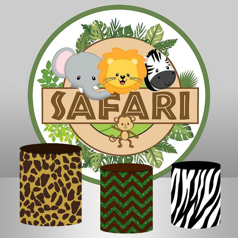 Aperturee Round Safari Green And White Themed Baby Shower Backdrop