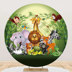 Aperturee - Round Safari Jungle Wild Animal Birthday Backdrop