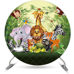 Aperturee - Round Safari Jungle Wild Animal Birthday Backdrop