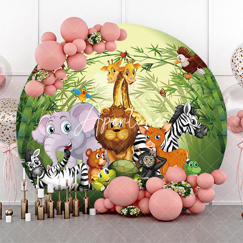 Aperturee - Round Safari Jungle Wild Animal Birthday Backdrop