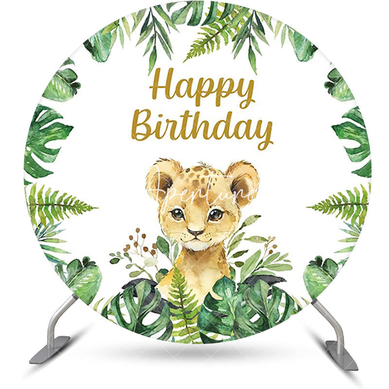 Aperturee - Round Safari Lion Baby Birthday Backdrop For Kids