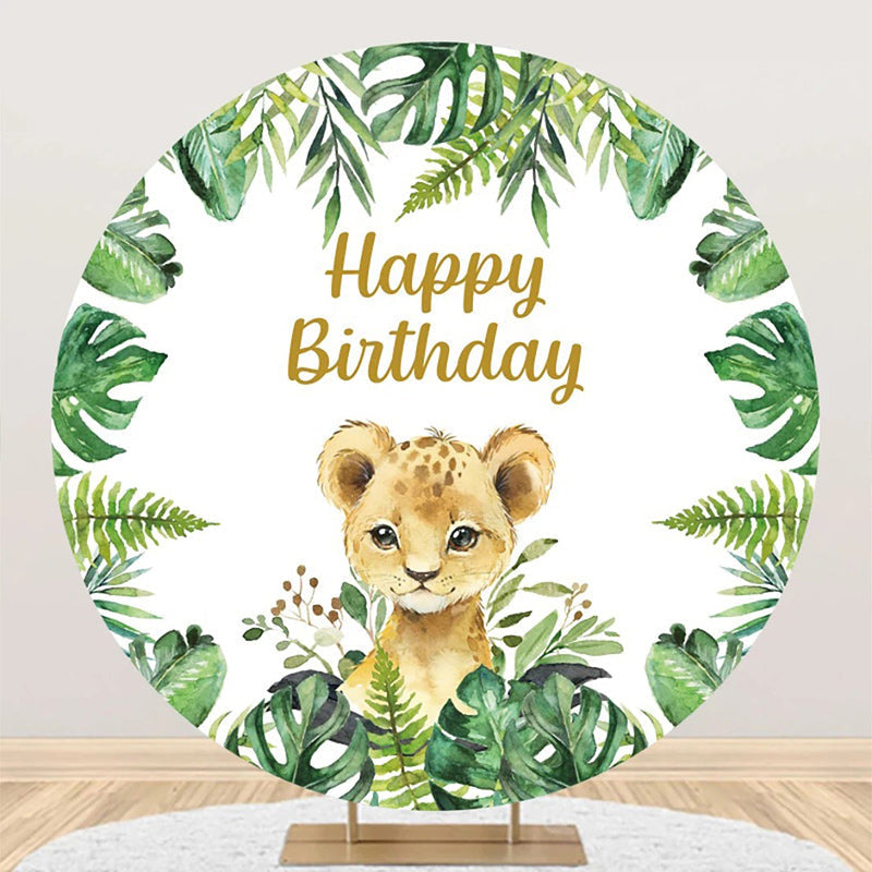 Aperturee - Round Safari Lion Baby Birthday Backdrop For Kids