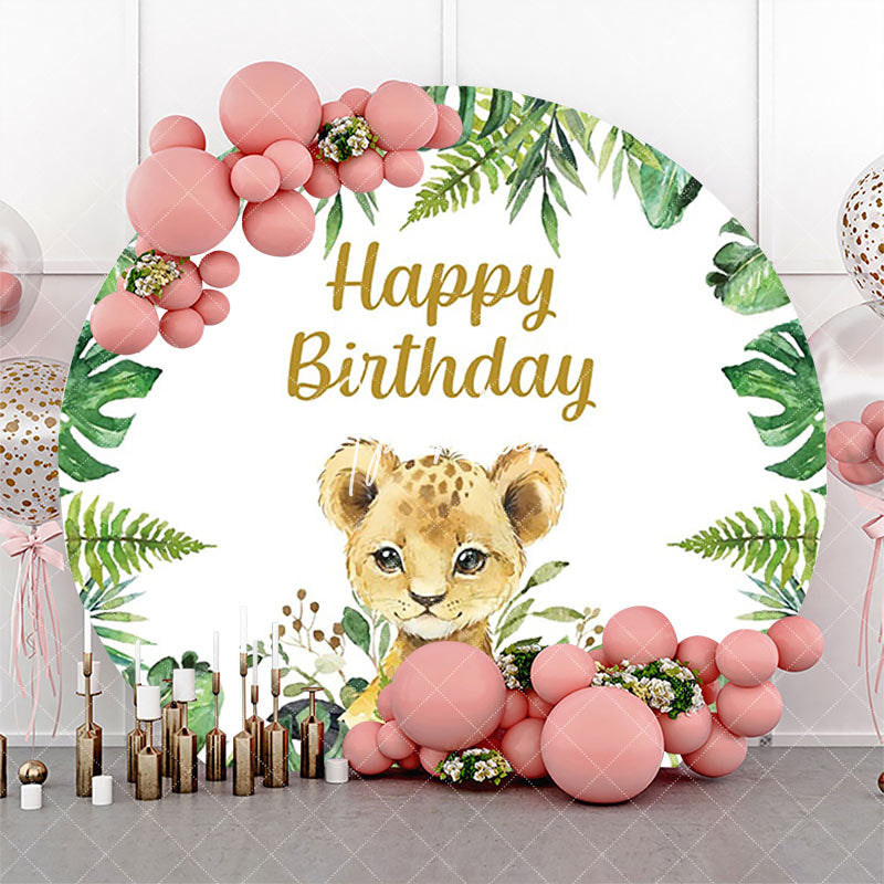 Aperturee - Round Safari Lion Baby Birthday Backdrop For Kids