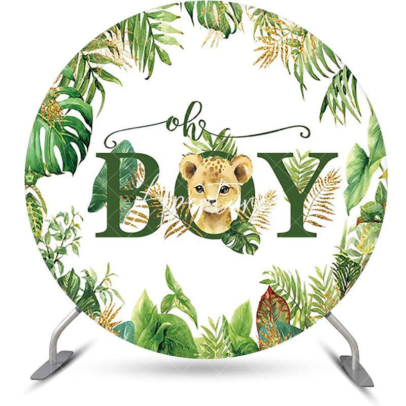 Aperturee - Round Safari Lion Oh Baby Gender Reveal Backdrop