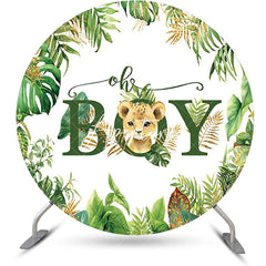 Aperturee - Round Safari Lion Oh Baby Gender Reveal Backdrop