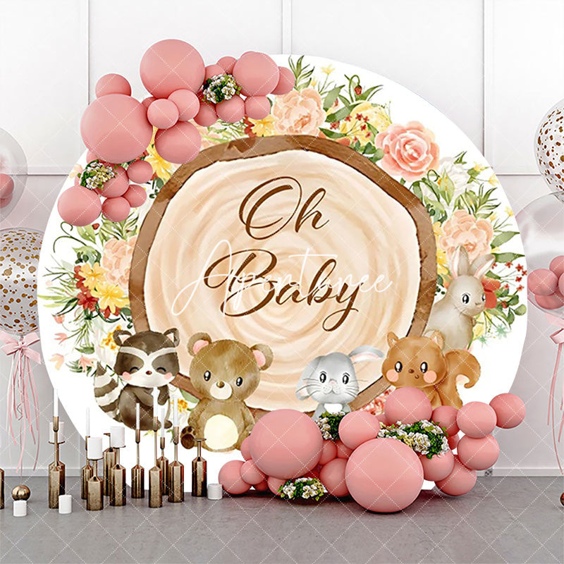 Aperturee - Round Safari Stump Floral Oh Baby Party Backdrop