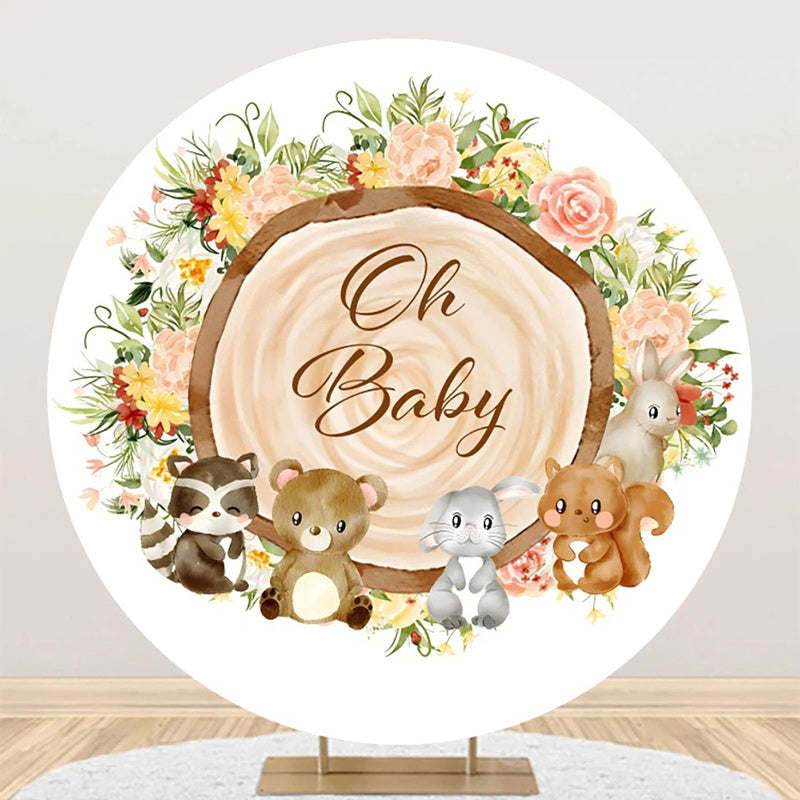 Aperturee - Round Safari Stump Floral Oh Baby Party Backdrop