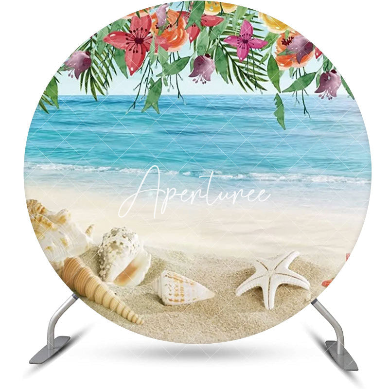 Aperturee - Round Sandy Beach Floral Coastal Summer Backdrop