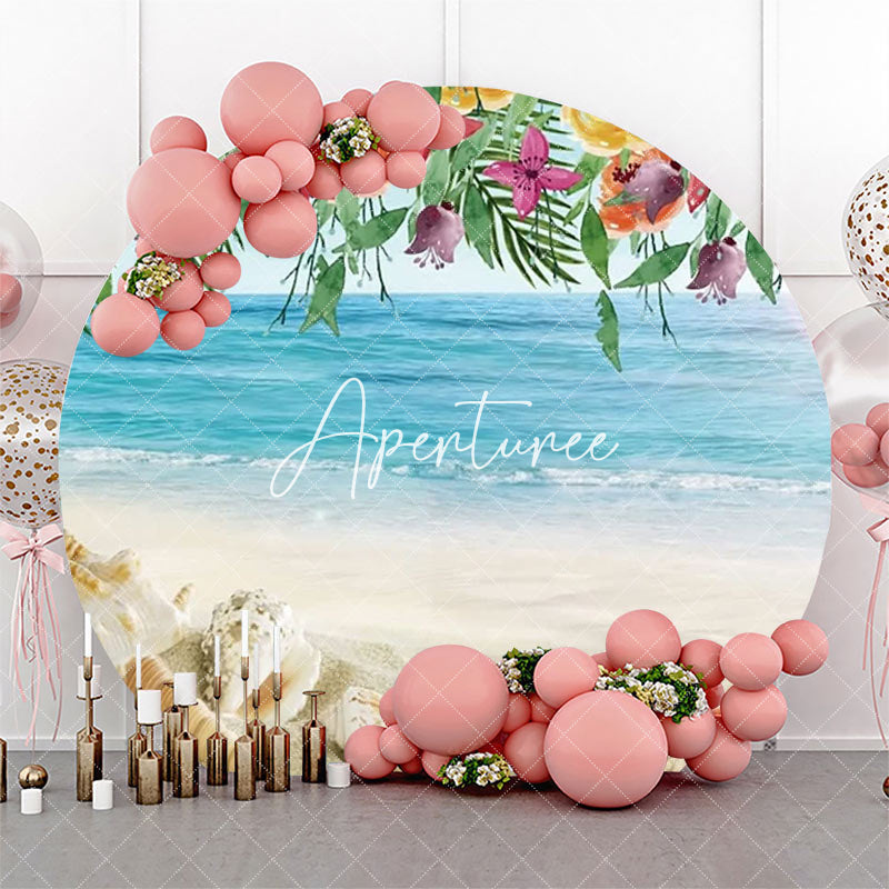 Aperturee - Round Sandy Beach Floral Coastal Summer Backdrop