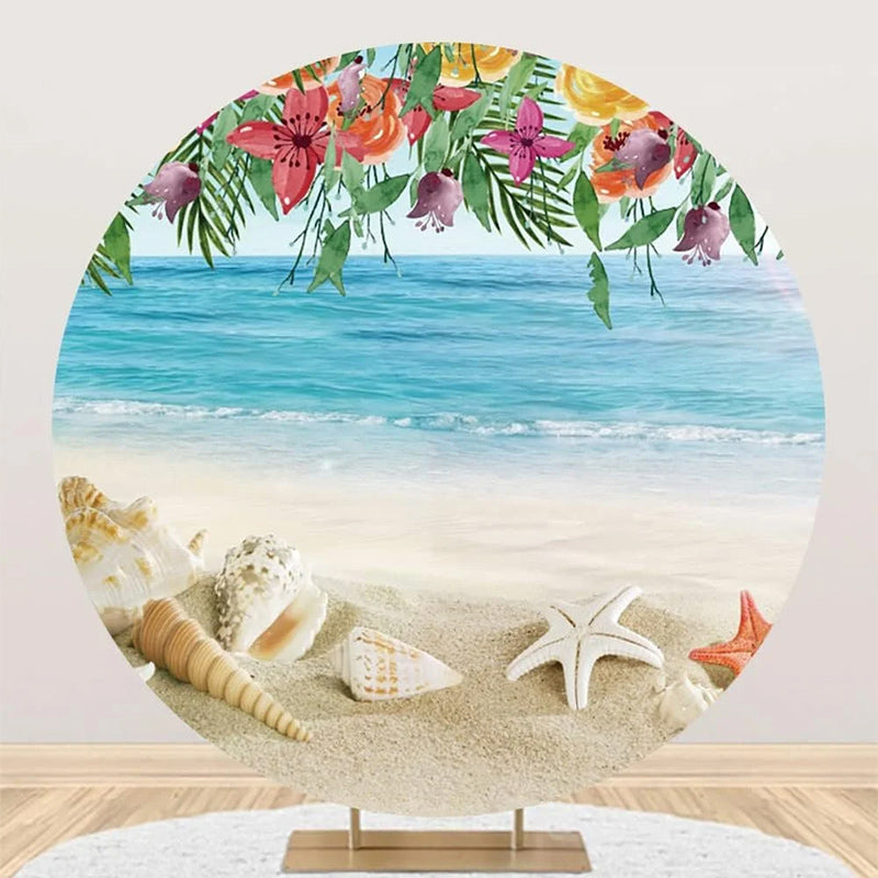 Aperturee - Round Sandy Beach Floral Coastal Summer Backdrop