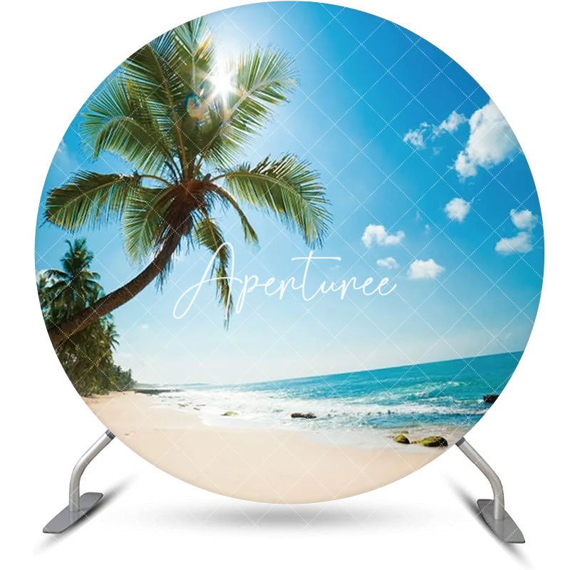 Aperturee - Round Sandy Beach Palm Tree Coastal Summer Backdrop