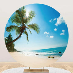 Aperturee - Round Sandy Beach Palm Tree Coastal Summer Backdrop