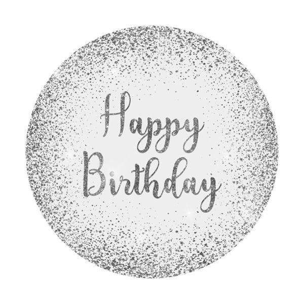 Aperturee Round Silver-White Happy Birthday Backdrop For Party