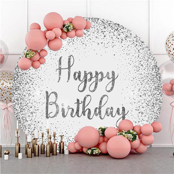 Aperturee Round Silver-White Happy Birthday Backdrop For Party