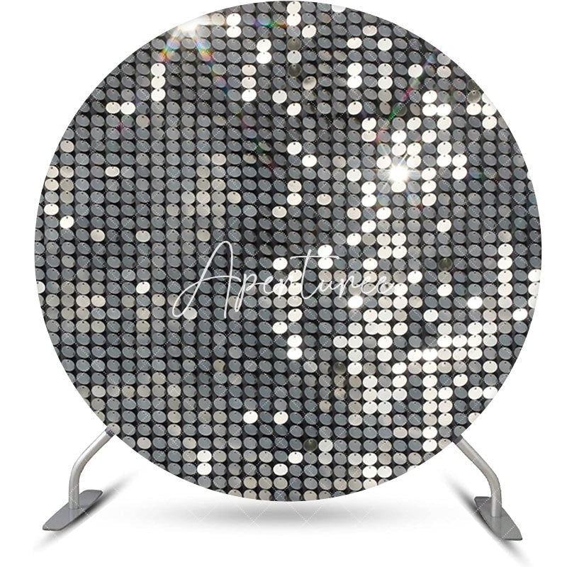 Aperturee - Round Simple Platinum Sequins Bokeh Birthday Backdrop