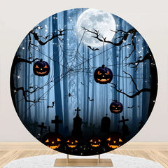 Aperturee - Round Spider Wab Moon Pumpkin Halloween Backdrop