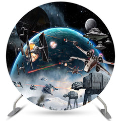 Aperturee Round Star Wars Robot Universe Happy Birthday Backdrop