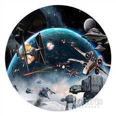 Aperturee Round Star Wars Robot Universe Happy Birthday Backdrop